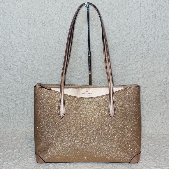 kate spade Handbags - Kate Spade Shimmy Joeley Lola Glitter Rose Gold Zip Top Tote Shoulder Bag